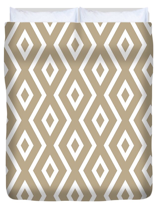 Beige Duvet Cover featuring the mixed media Beige Diamond Pattern by Christina Rollo