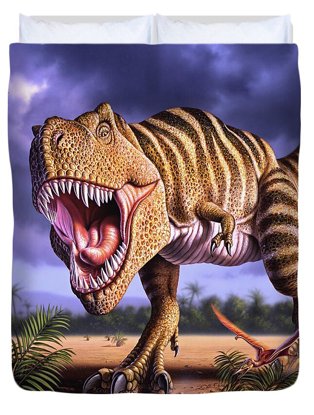 Dinosaur Duvet Cover featuring the digital art Brown Rex by Jerry LoFaro