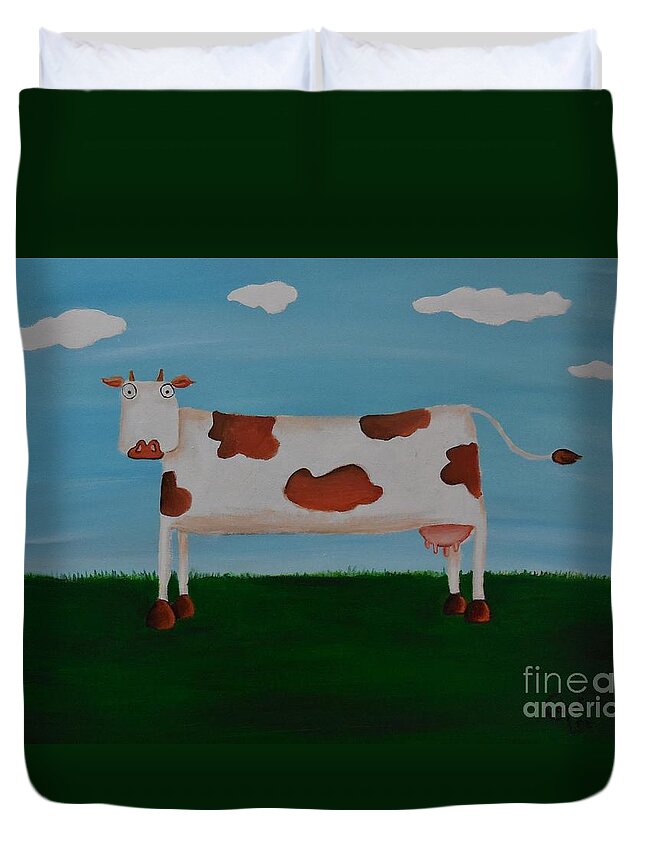 Cow Duvet Cover featuring the painting Brown Spotted Cow by Cami Lee