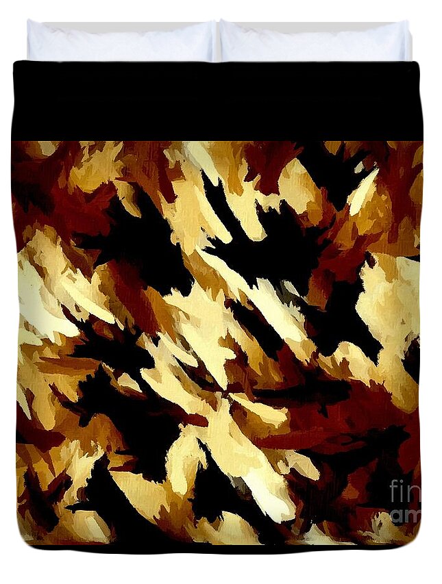 Painting Duvet Cover featuring the digital art Brown Tan Black Abstract II by Delynn Addams