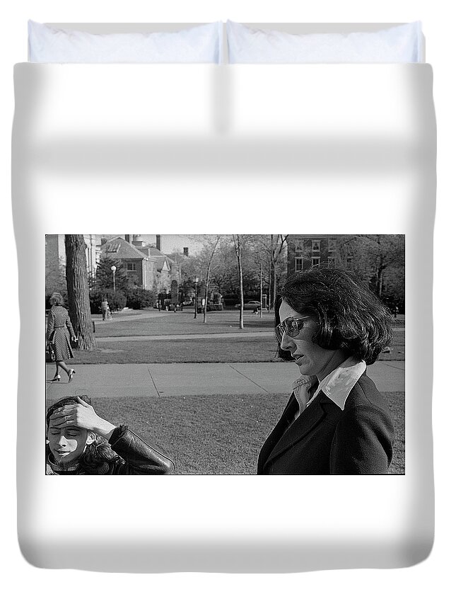 Brown University Duvet Cover featuring the photograph Brown University Student and his Mother, 1975 by Jeremy Butler