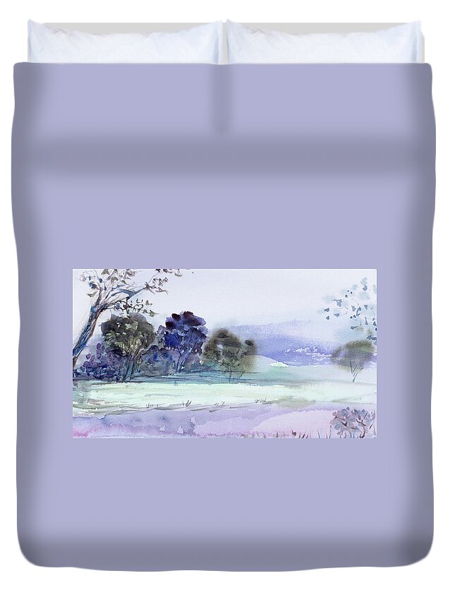  Duvet Cover featuring the painting Bruny Island at dusk by Dorothy Darden