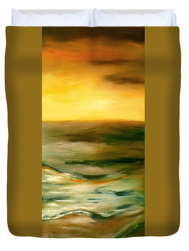 Abstract Duvet Cover featuring the painting Brushed 4 - Vertical Sunset by Gina De Gorna