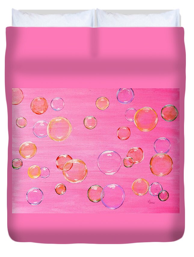 Soap Bubbles Duvet Cover featuring the painting Bubblegum Poppers by Karen Jane Jones