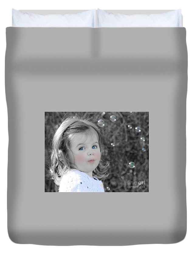 Portrait Duvet Cover featuring the photograph Bubble Chaser by Lisa Kilby