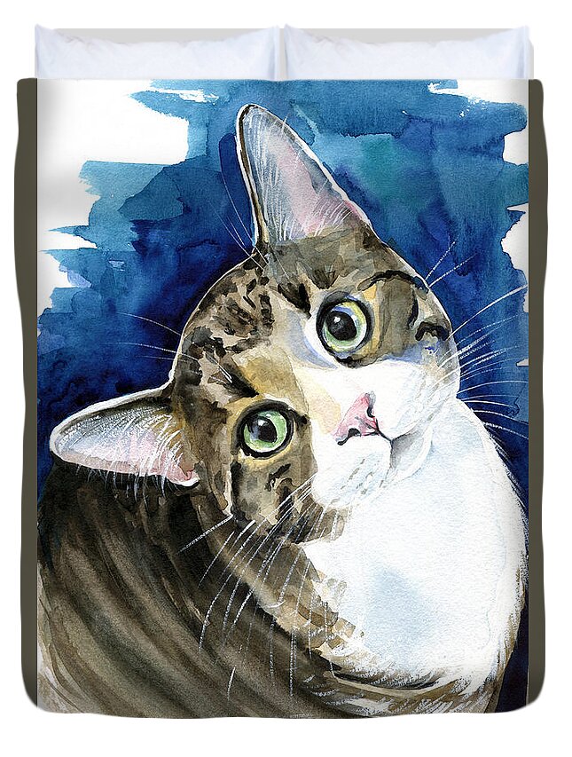 Bubbles Duvet Cover featuring the painting Bubbles - Tabby Cat Painting by Dora Hathazi Mendes