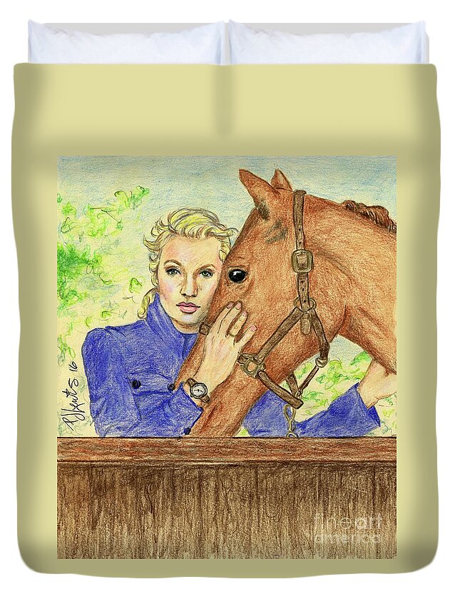 Horse Duvet Cover featuring the drawing Bucephalus by PJ Lewis