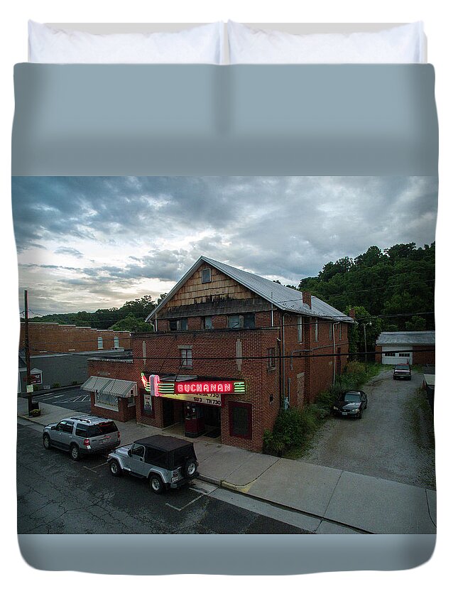 Movie Theater Duvet Cover featuring the photograph Buchanan Theatre by Star City SkyCams