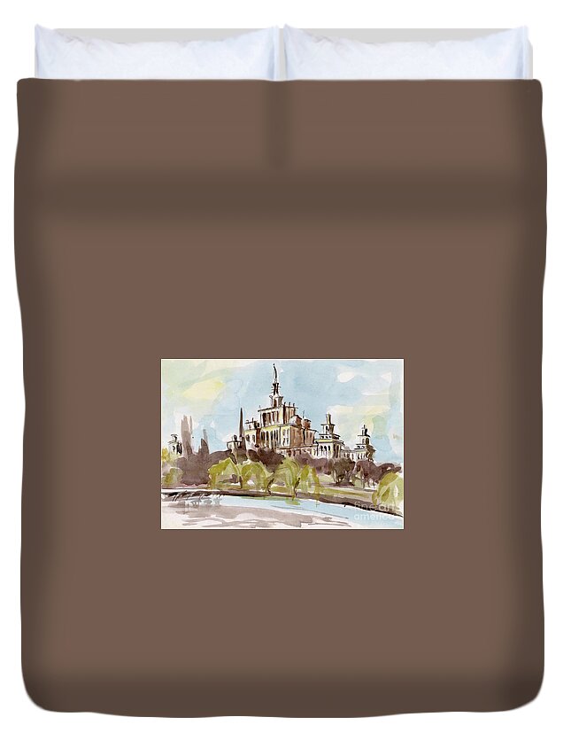 Landscape Duvet Cover featuring the painting Bucharest by Oana Godeanu