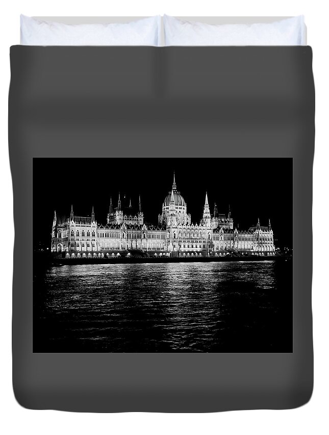 2018 Duvet Cover featuring the photograph Budapest Parliament in Black and White by Rob Amend