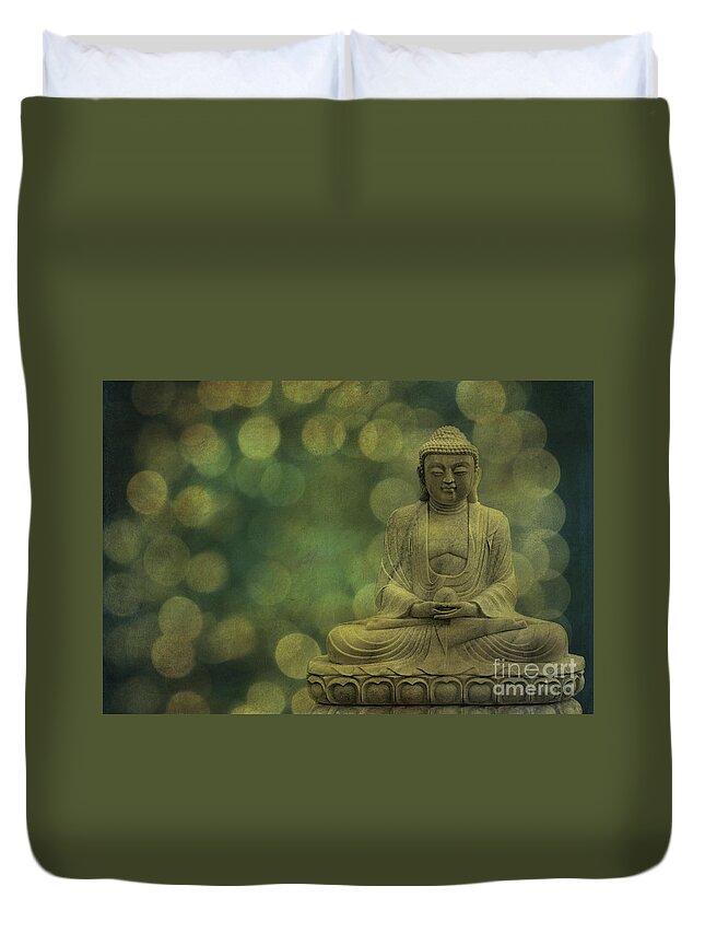 Buddha Duvet Cover featuring the photograph Buddha Light Gold by Hannes Cmarits