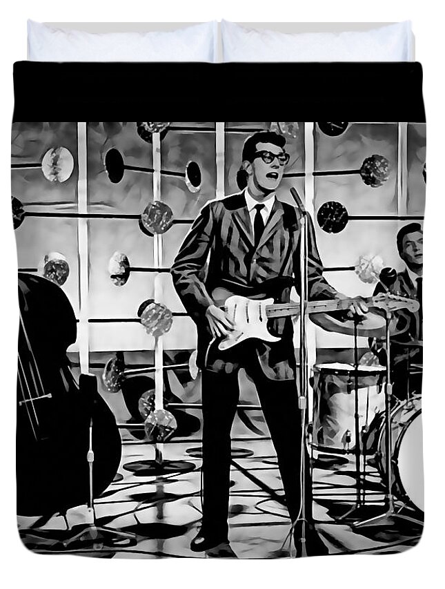 Buddy Holly Duvet Cover featuring the mixed media Buddy Holly by Marvin Blaine