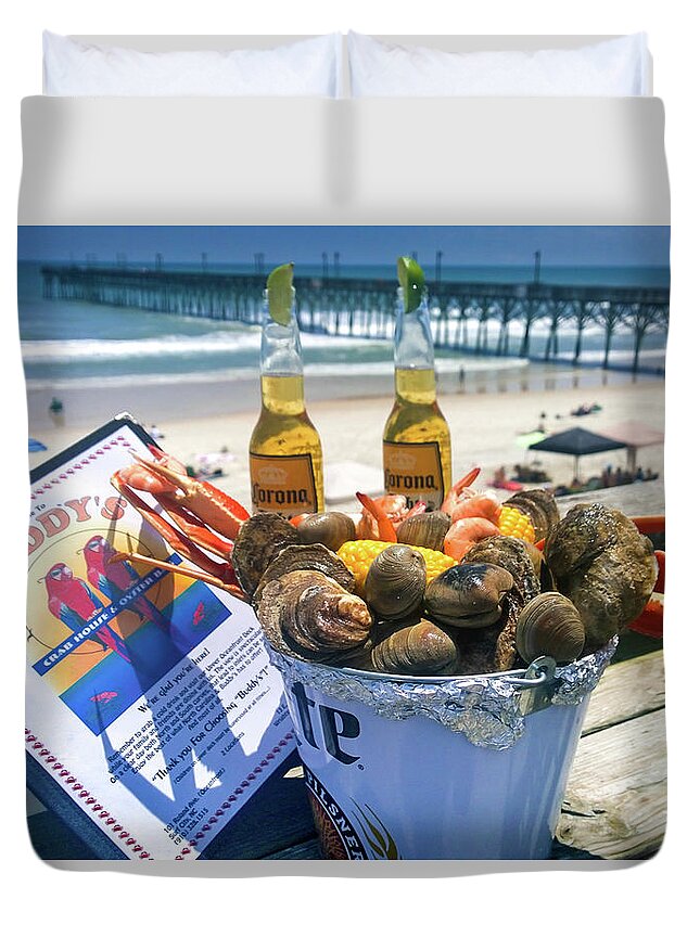 Seafood Steam Buckets Duvet Cover featuring the photograph BUDDYS CRAB HOUSE and OYSTER BAR by Karen Wiles