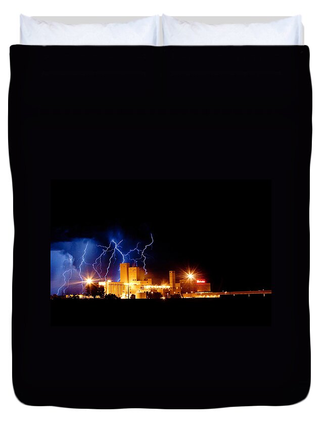 40d Duvet Cover featuring the photograph Budweiser Lightning Thunderstorm Moving Out by James BO Insogna
