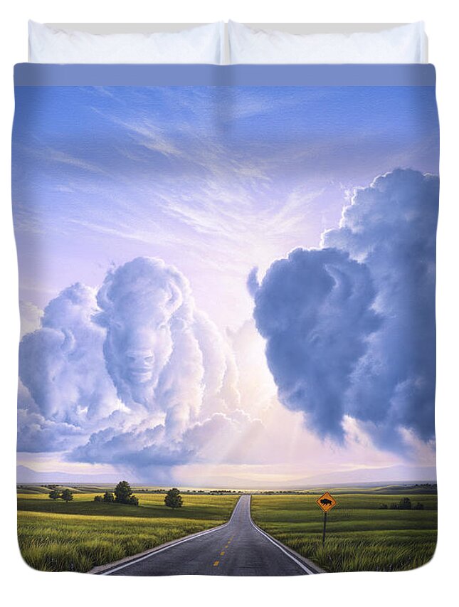 Buffalo Duvet Cover featuring the painting Buffalo Crossing by Jerry LoFaro