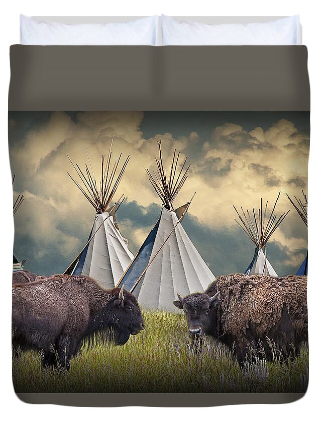 Native Duvet Cover featuring the photograph Buffalo Herd on the Reservation by Randall Nyhof