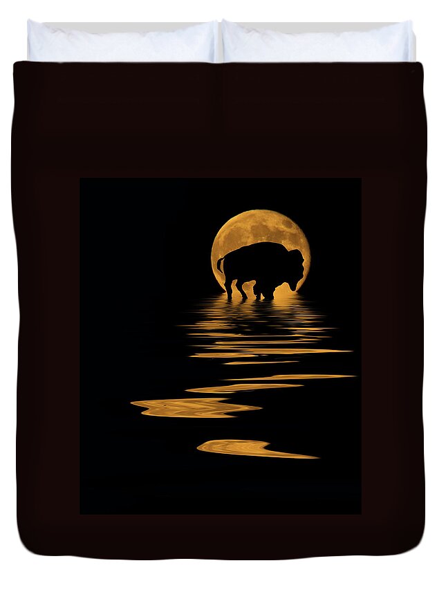 Buffalo Duvet Cover featuring the photograph Buffalo In The Moonlight by Shane Bechler