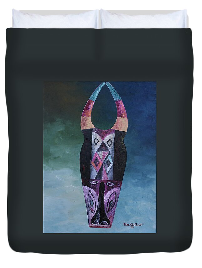 Buffalo Mask Duvet Cover featuring the painting Buffalo Mask by Obi-Tabot Tabe