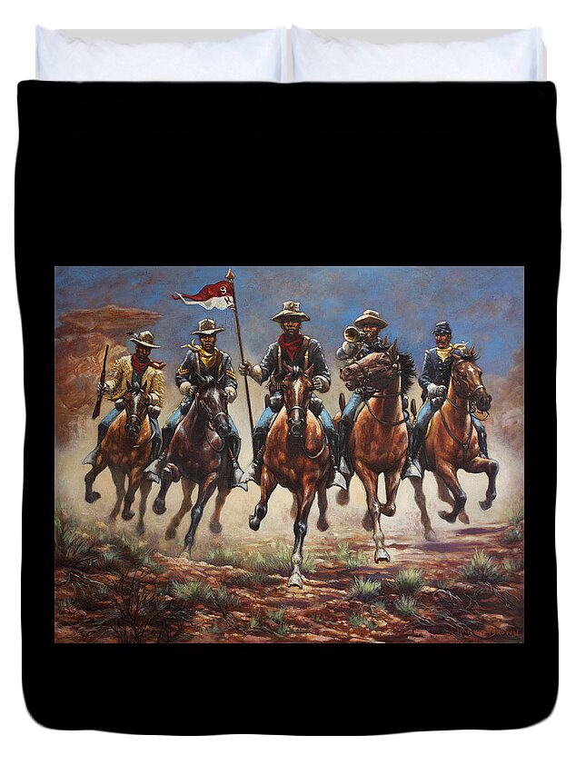 Buffalo Soldiers Duvet Cover featuring the painting Bugler And The Guidon by Harvie Brown