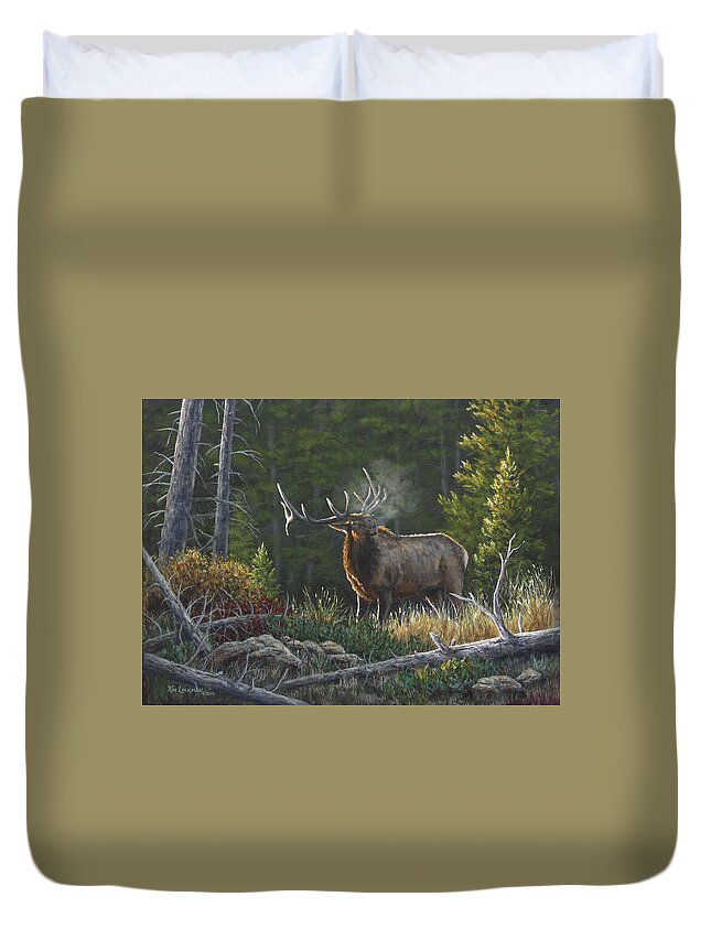 Elk Duvet Cover featuring the painting Bugling Bull by Kim Lockman