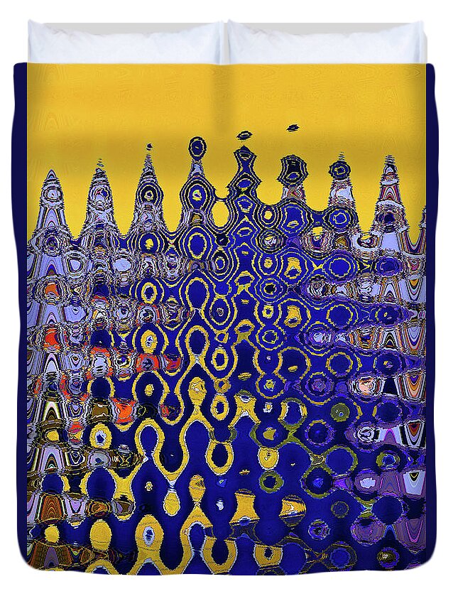 Building Of Circles And Waves Colored Yellow And Blue Duvet Cover featuring the digital art Building Of Circles And Waves Colored Yellow And Blue by Tom Janca