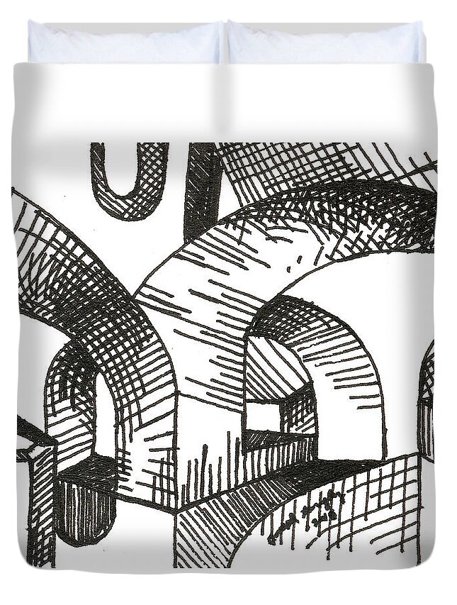 Building Duvet Cover featuring the drawing Buildings 1 2015 - ACEO by Joseph A Langley