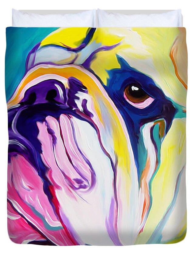English Duvet Cover featuring the painting Bulldog - Bully by Dawg Painter