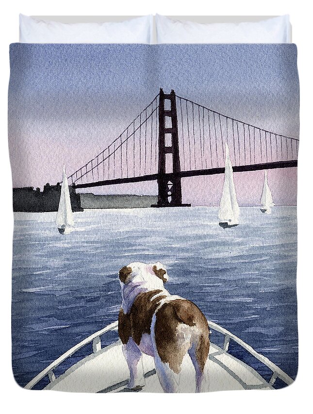 Bulldog Duvet Cover featuring the painting Bulldog On Board by David Rogers