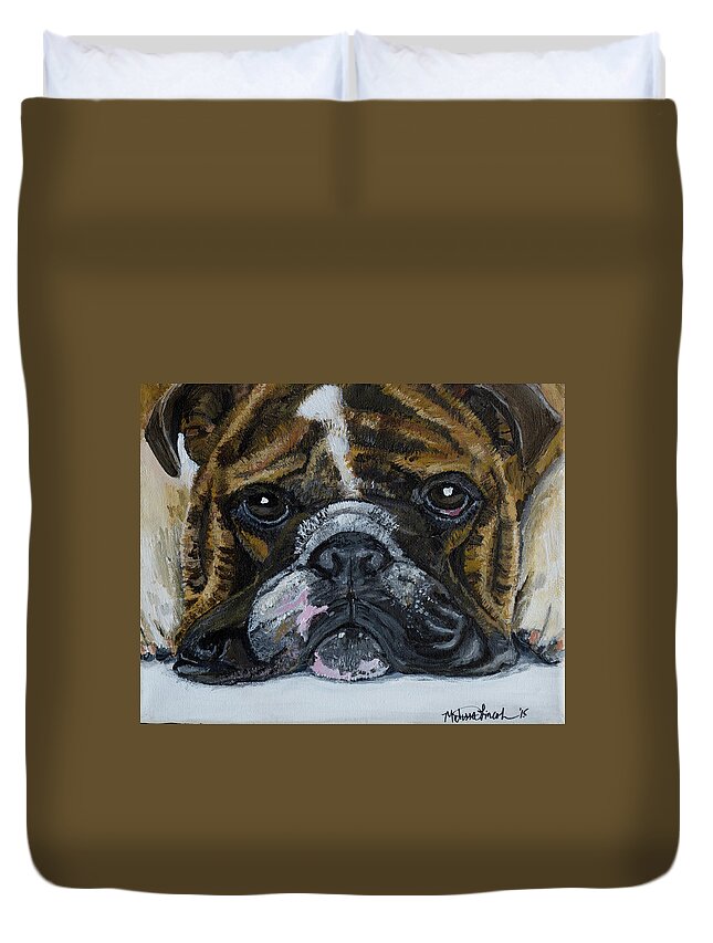  Arvada Duvet Cover featuring the painting Bulldog Puddle by MKD Lincoln