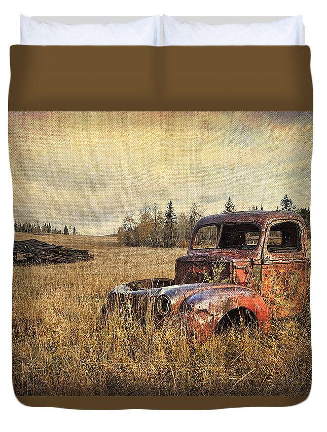 Old Truck Duvet Cover featuring the photograph Bullet Riddled by Theresa Tahara