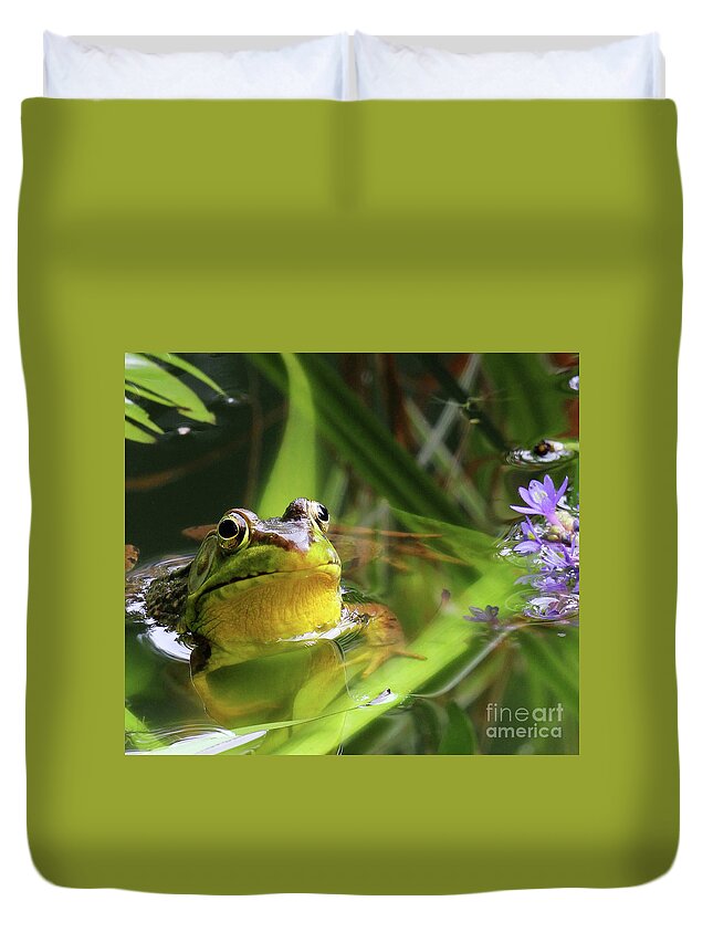Bullfrog Duvet Cover featuring the photograph Bullfrog and the Pickeral by Jennifer Robin