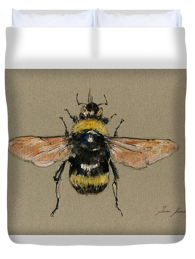 Bumble Bee Duvet Cover featuring the painting Bumble bee art wall by Juan Bosco