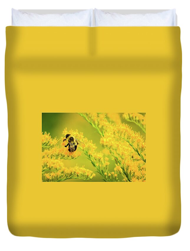 Bee Duvet Cover featuring the photograph Bumble Bee on Goldenrod by Joni Eskridge