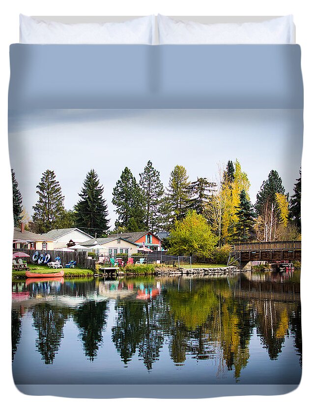 Deschutes River Duvet Cover featuring the photograph bungalows on the Deschutes by Stephen Holst