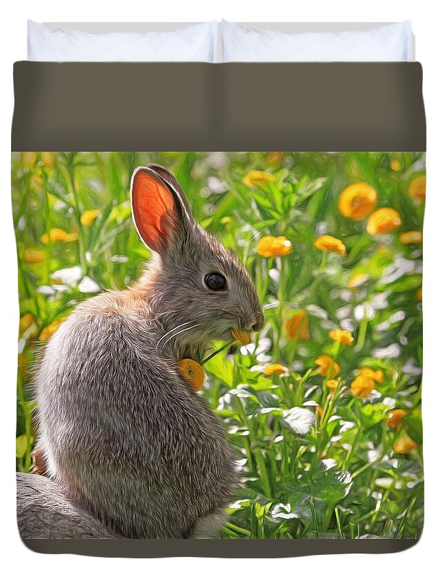Bunny Duvet Cover featuring the photograph Bunny Brunch by Donna Kennedy