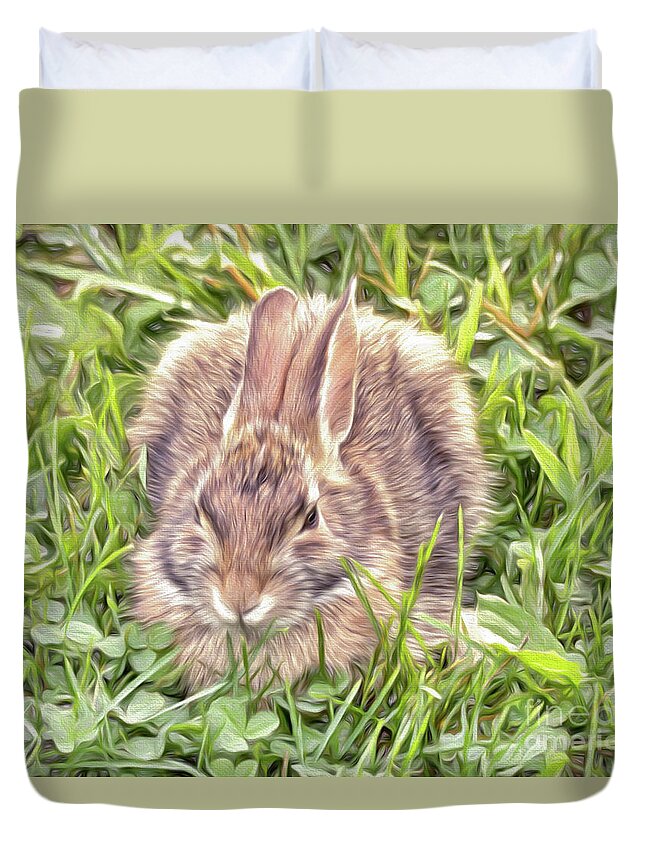 Bunny Duvet Cover featuring the photograph Bunny in the Clover by Kerri Farley
