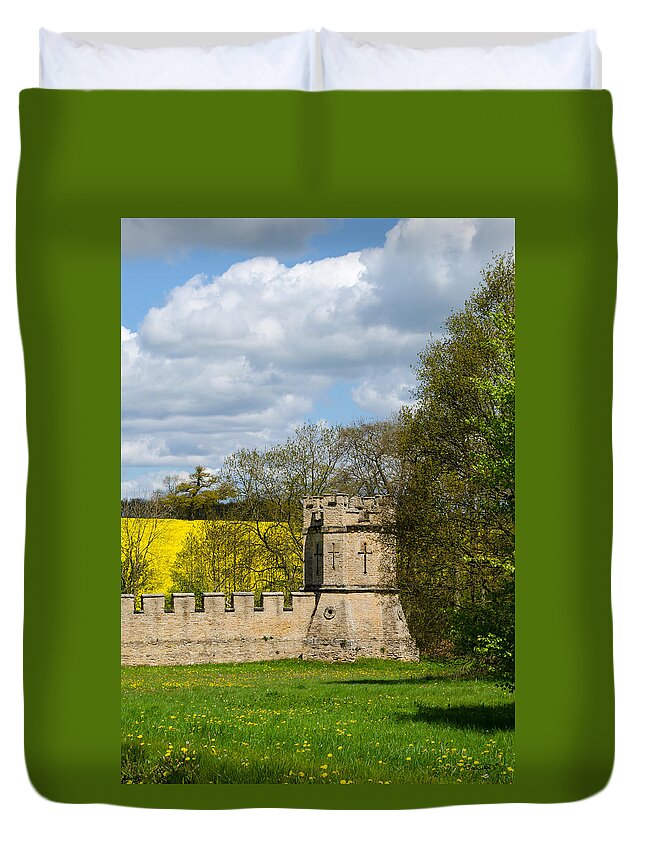 Stone Wall Duvet Cover featuring the photograph Burghley House Fortifications by Shanna Hyatt