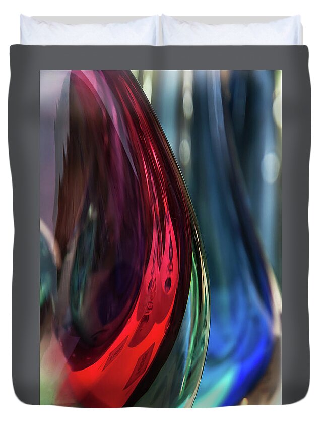 Jenny Rainbow Fine Art Photography Duvet Cover featuring the photograph Burgundy Emerald Glass Abstract by Jenny Rainbow