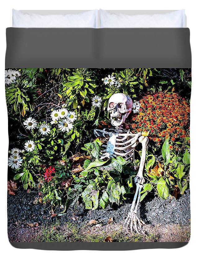 Skeleton Duvet Cover featuring the photograph Buried Alive - Skeleton garden by Colleen Kammerer