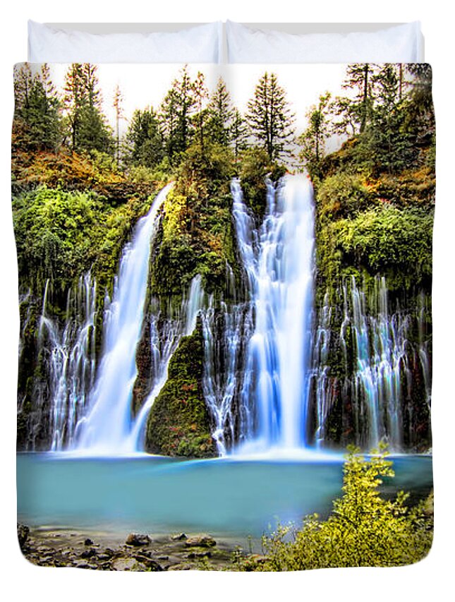 Falls Duvet Cover featuring the photograph Burney Falls by Jason Abando