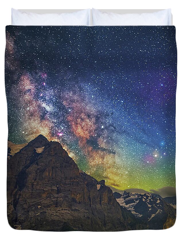 Mountains Duvet Cover featuring the photograph Burning Skies by Ralf Rohner