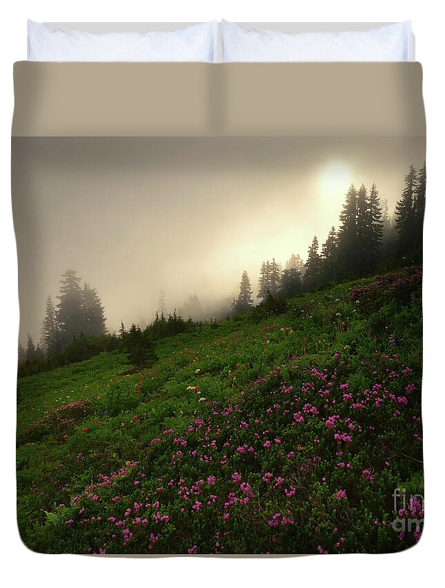 Mountain Heather Duvet Cover featuring the photograph Burning Through by Michael Dawson