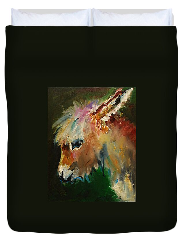 Burro Duvet Cover featuring the painting Burro Donkey by Diane Whitehead