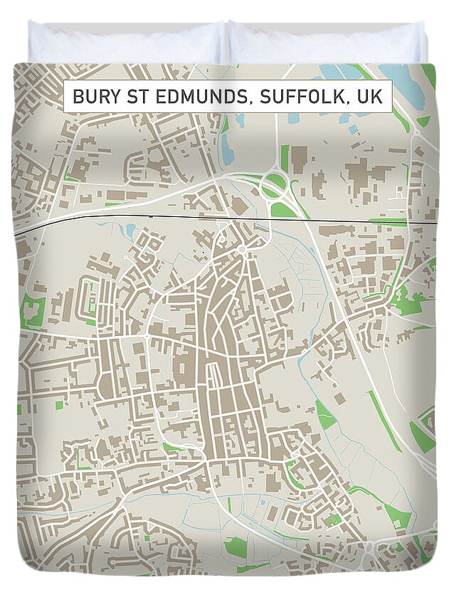 Bury St Edmunds Duvet Cover featuring the digital art Bury St Edmunds Suffolk UK City Street Map by Frank Ramspott