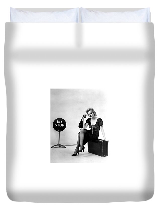 20th Century Fox Duvet Cover featuring the photograph BUS STOP with Marilyn Monroe by Vintage Collectables