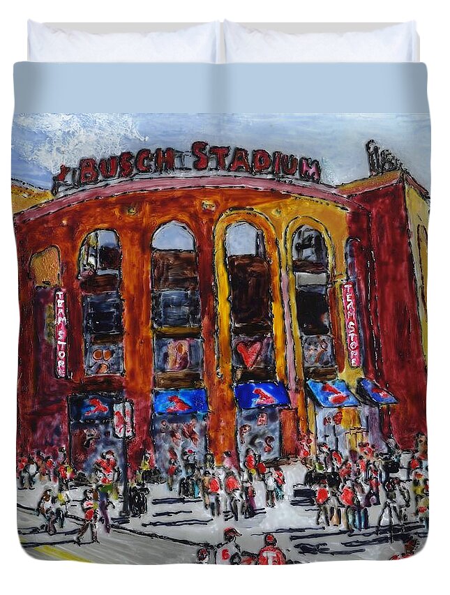 Busch Stadium Duvet Cover featuring the painting Busch Stadium by Phil Strang