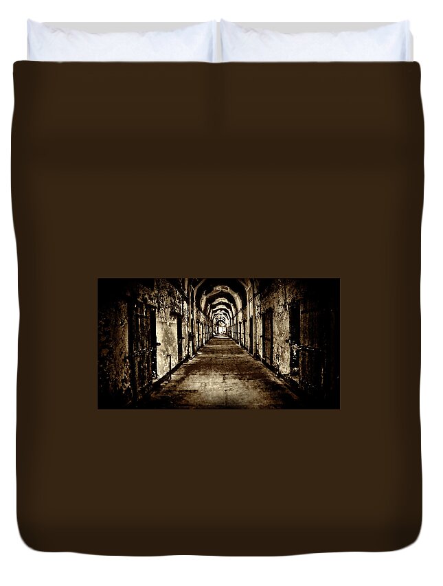 Eastern State Penitentiary Duvet Cover featuring the photograph But you can never leave #1 by Paul W Faust - Impressions of Light