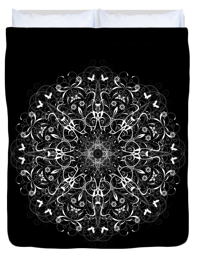 Mandala Duvet Cover featuring the digital art Butterflies and Grapes Inverted by Jon Munson II