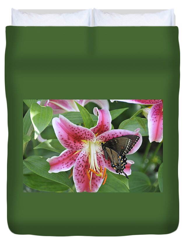 Butterfly Duvet Cover featuring the photograph Butterfly and Lilly by David Arment