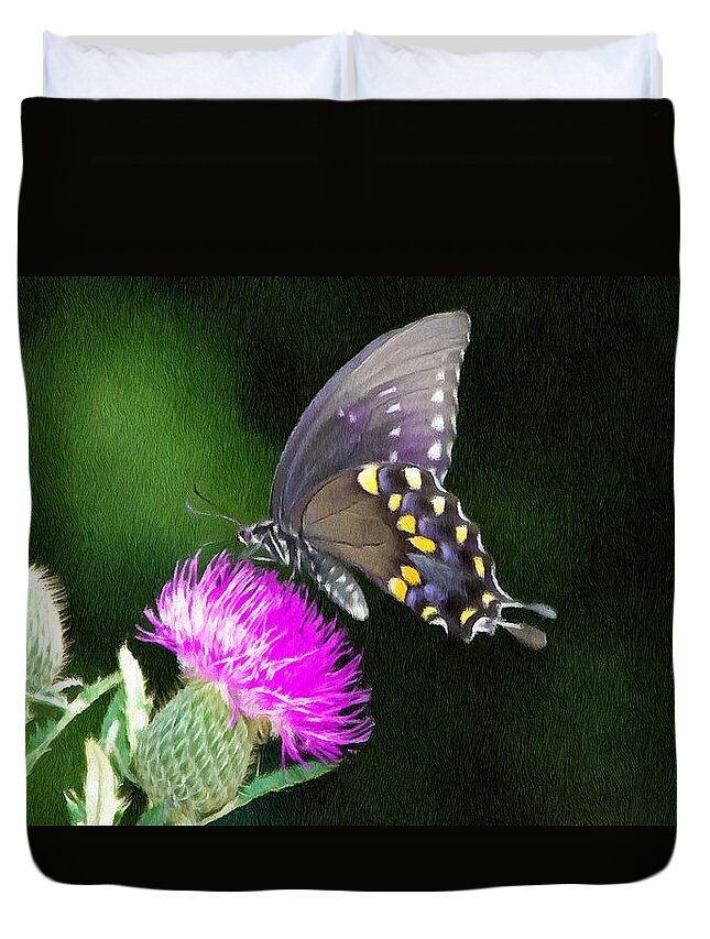 Butterfly Duvet Cover featuring the painting Butterfly and Thistle by Jeffrey Kolker